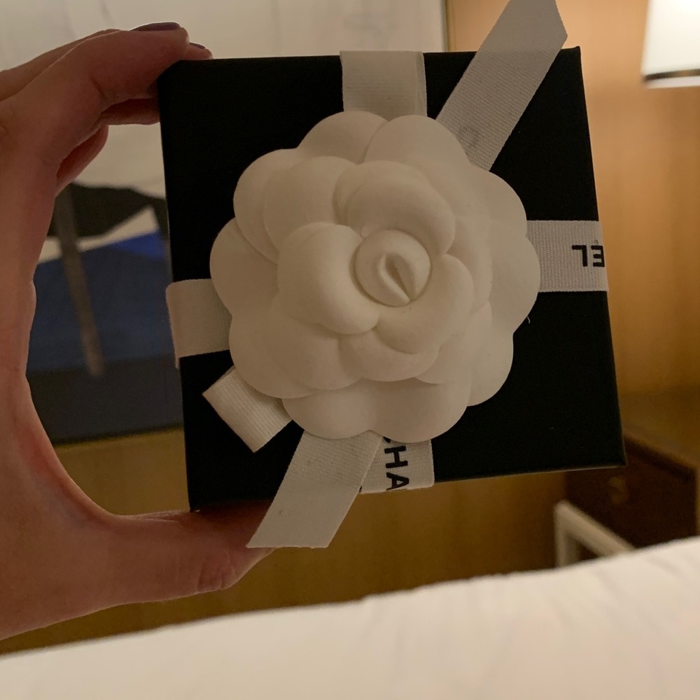 Authentic medium/ smaller authentic brand new Chanel box with camellia/ ribbon